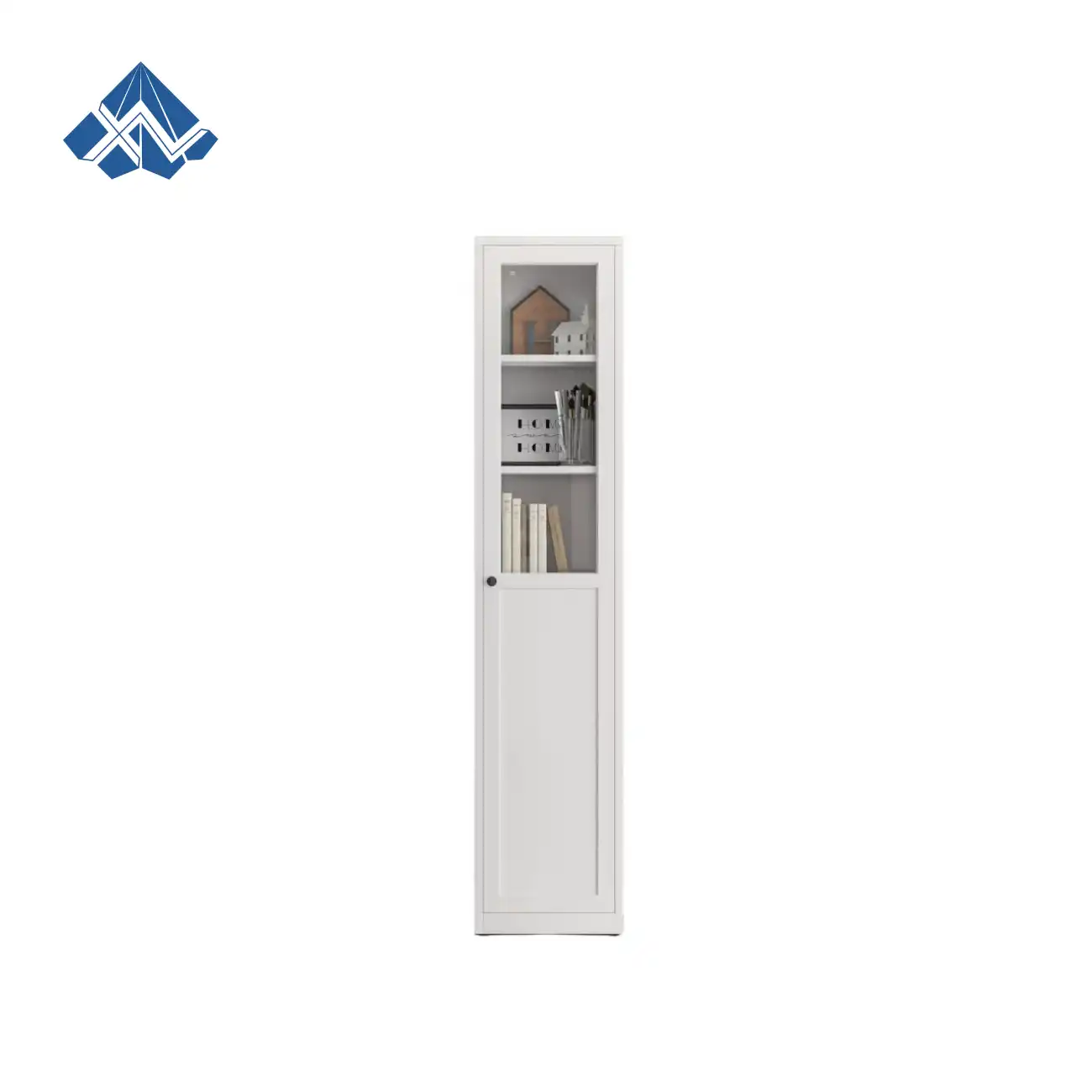 Narrow-framed glass bookcase